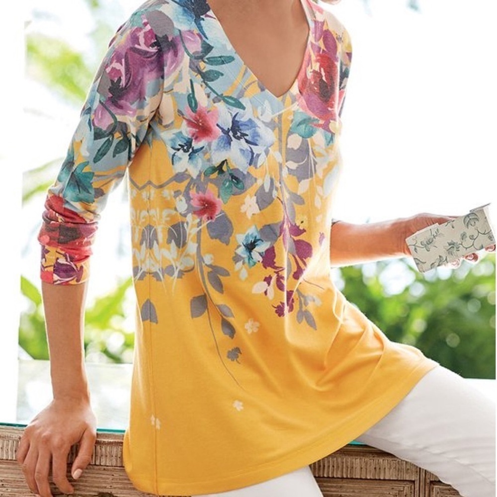 Soft Surroundings Springy Floral Delphina Sweater Top Size L